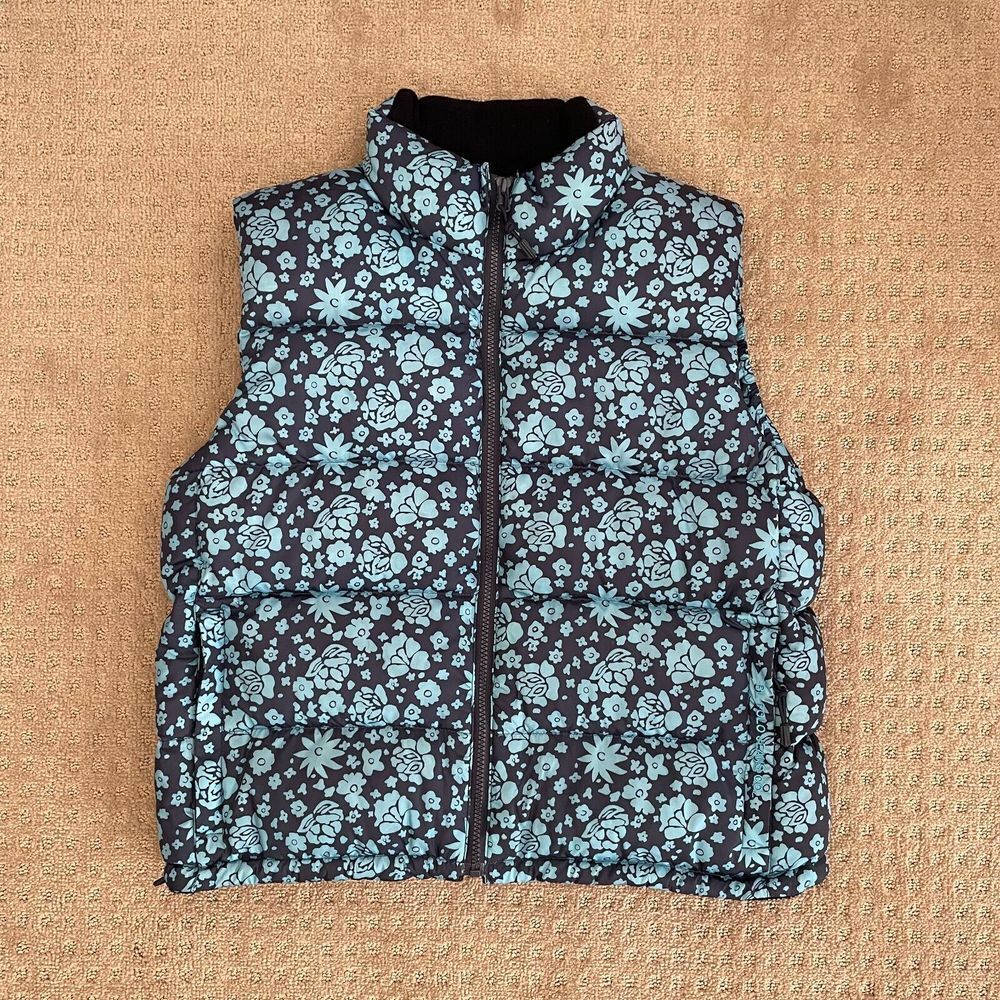 Polo Jeans Co Ralph Lauren Puffer Vest Blue Floral Flowers Goose Down Full Zip‎